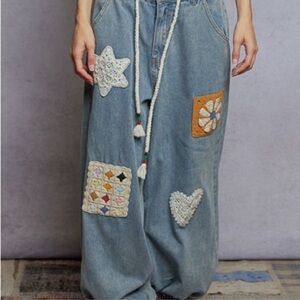 365 - POL Blue Jeans Joggers with Crochet Accents